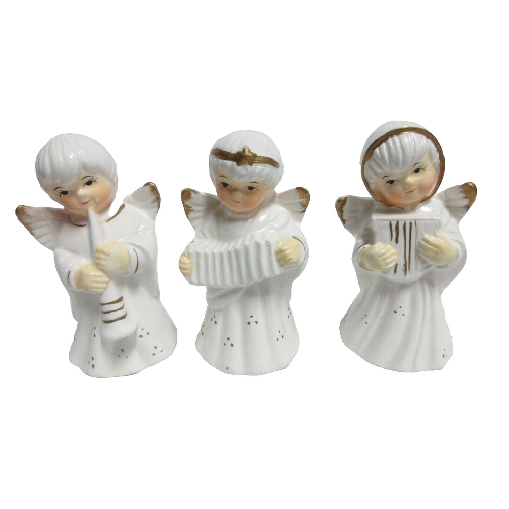 VTG CHOIR ANGELS WHITE CERAMIC Angel Christmas Choir TAIWAN Set of 3 by R.O.C.